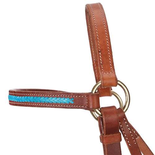 Barcoo Bridle 3/4 Inch Harness Leather with Turquoise Lacing