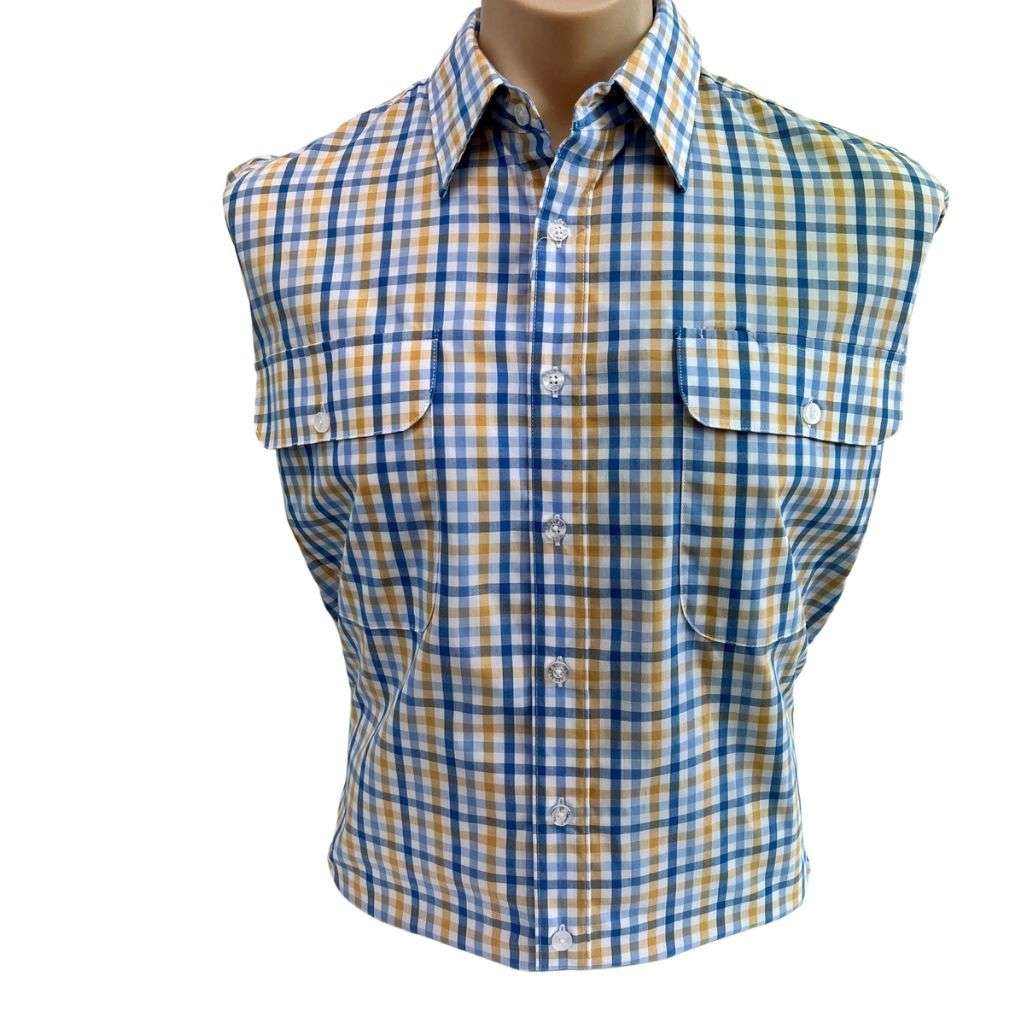 Bisley Mens Poly/Cotton BS702032 Blue/white/Orange CheckShirt