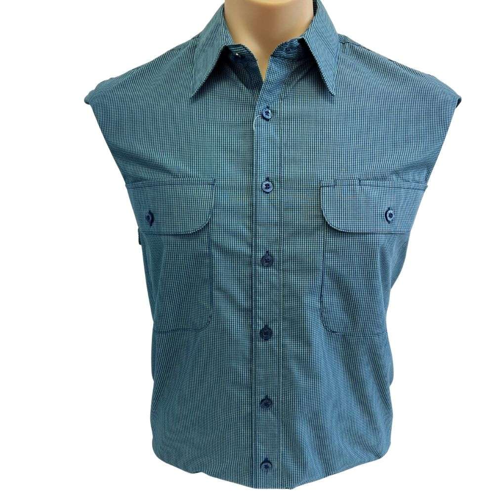 Bisley Mens Poly/Cotton BS70240 Green/Navy Small Check Shirt