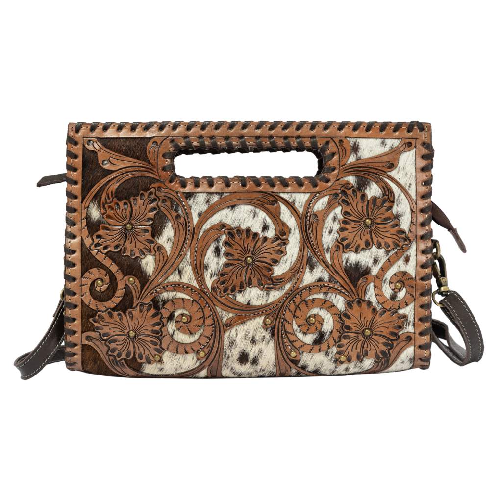 Design Edge Messina Embossed Cutout Hand Bag Brown
