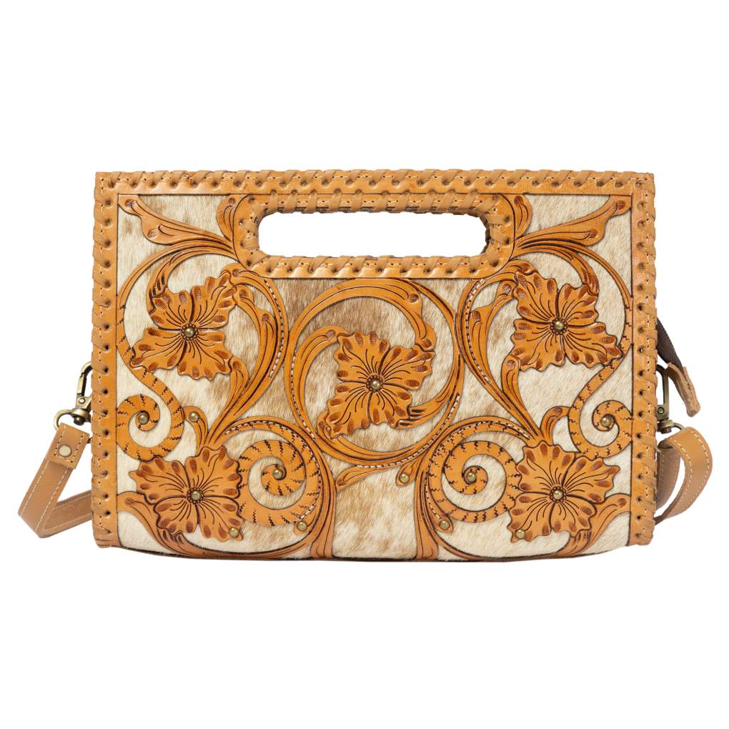 Design Edge Messina Embossed Cutout Hand Bag Tan