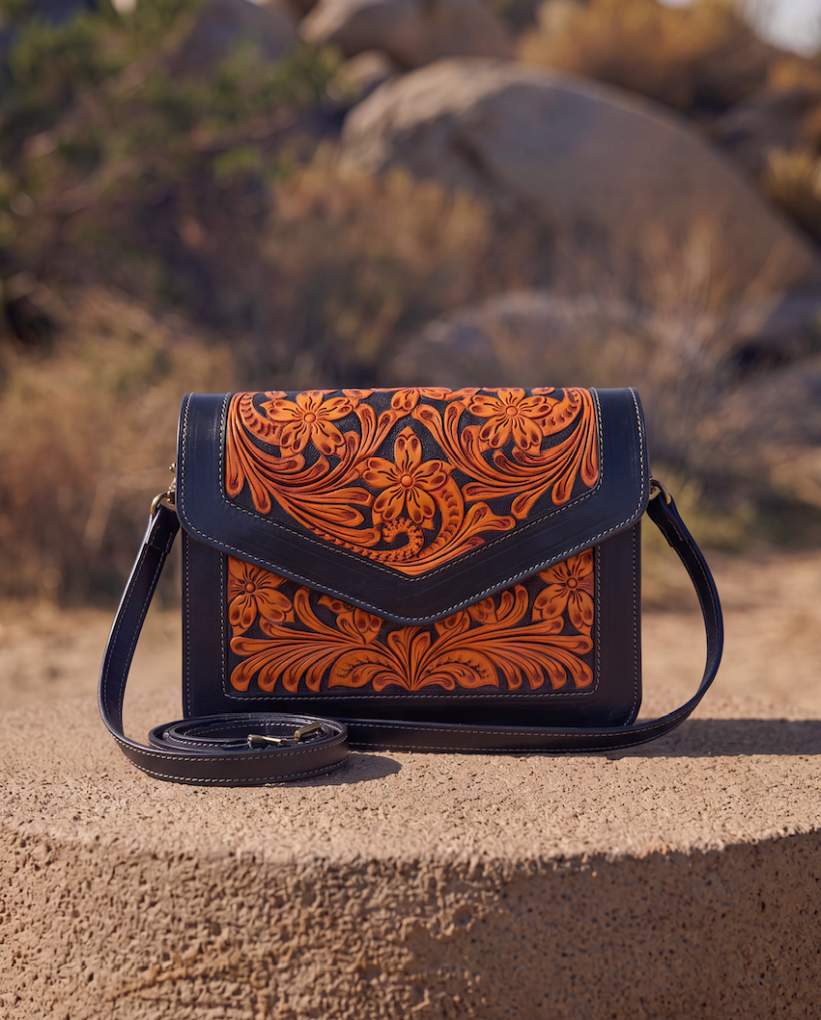 Design Edge Condor Hand Tooled Crossbody Handbag  Brown