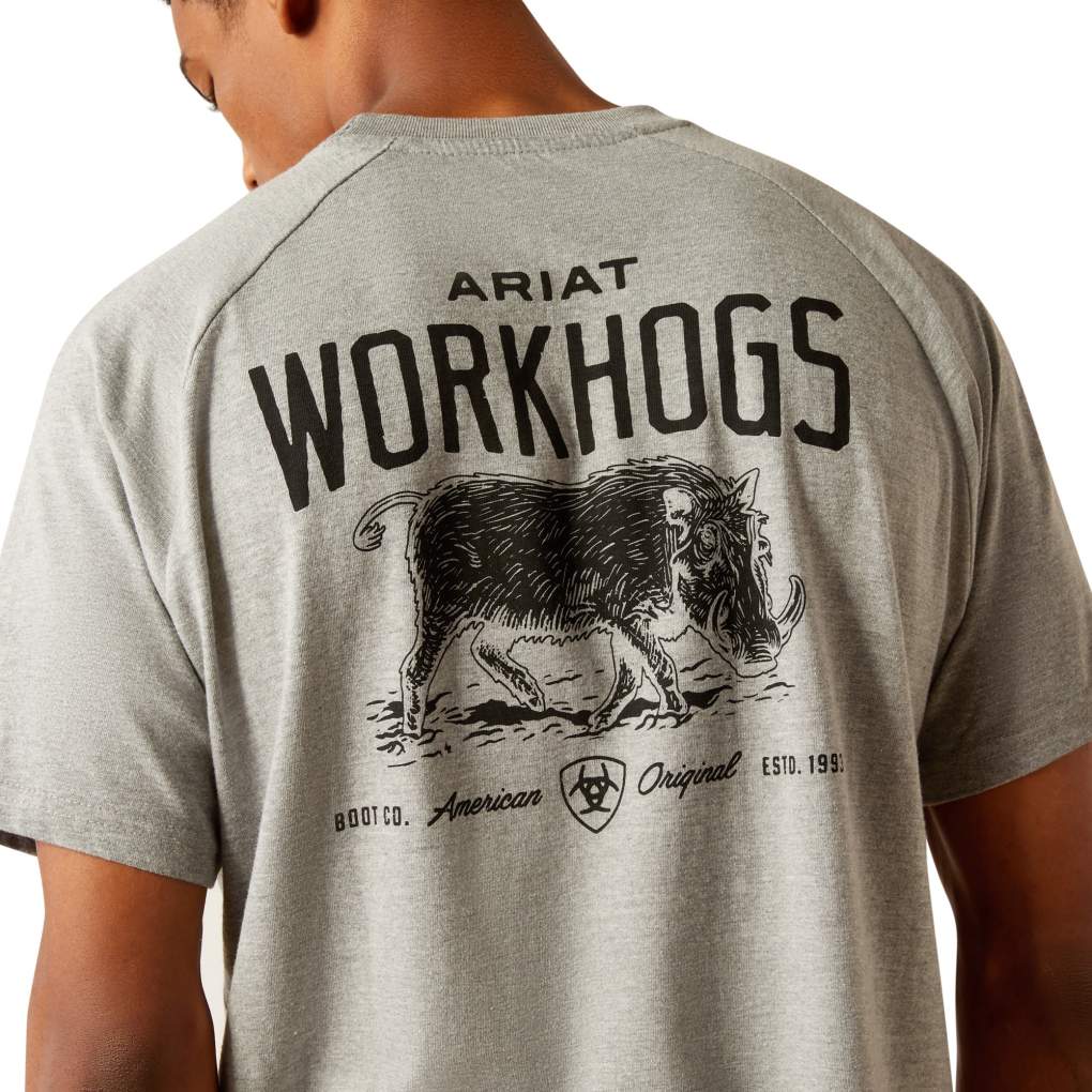 Ariat Mens Rebar Strong Workhog Grey Cotton Tee