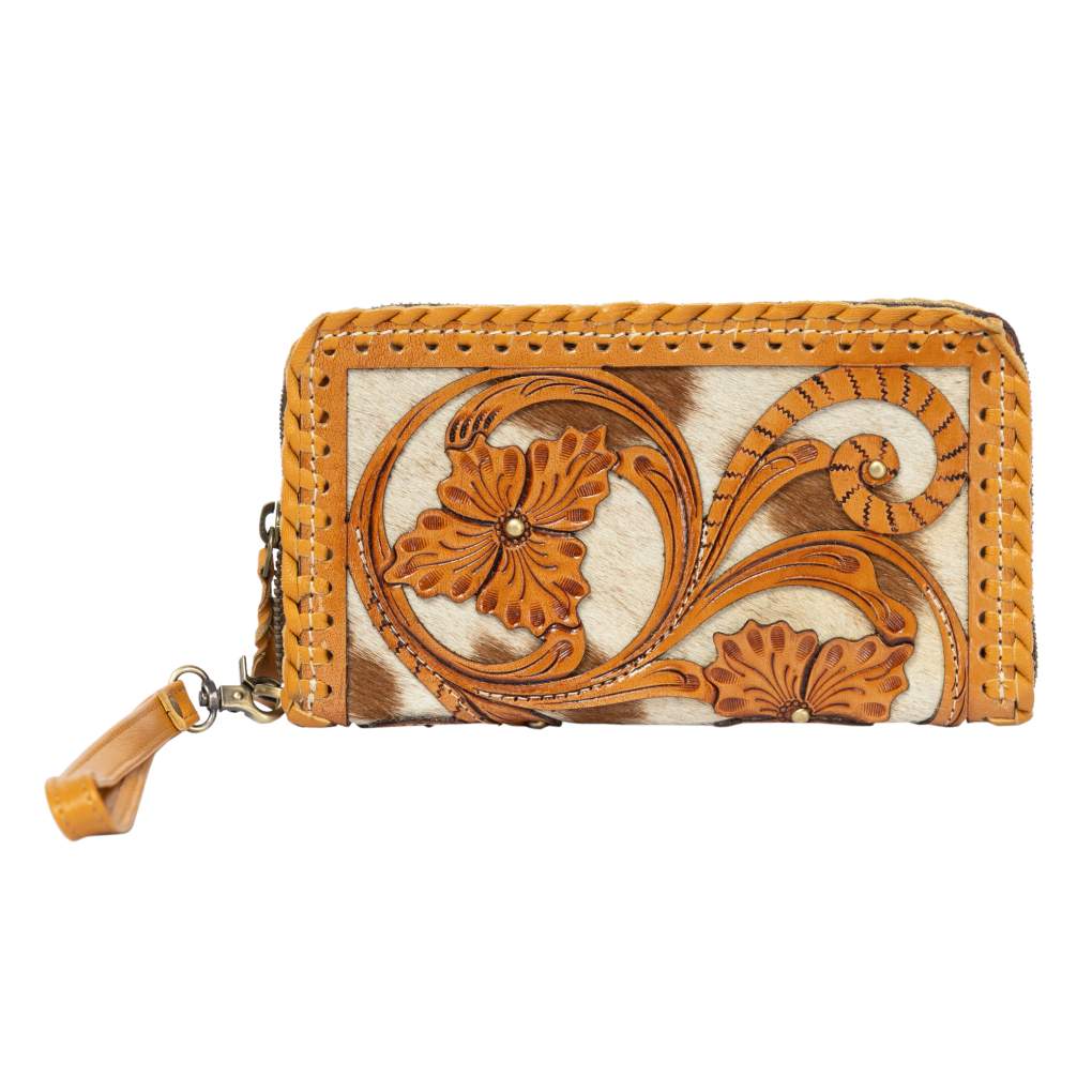 Design Edge Marsala Tooled Zipped Purse Tan