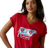 Ariat Ladies Flower Cow Tee Equestrian Red