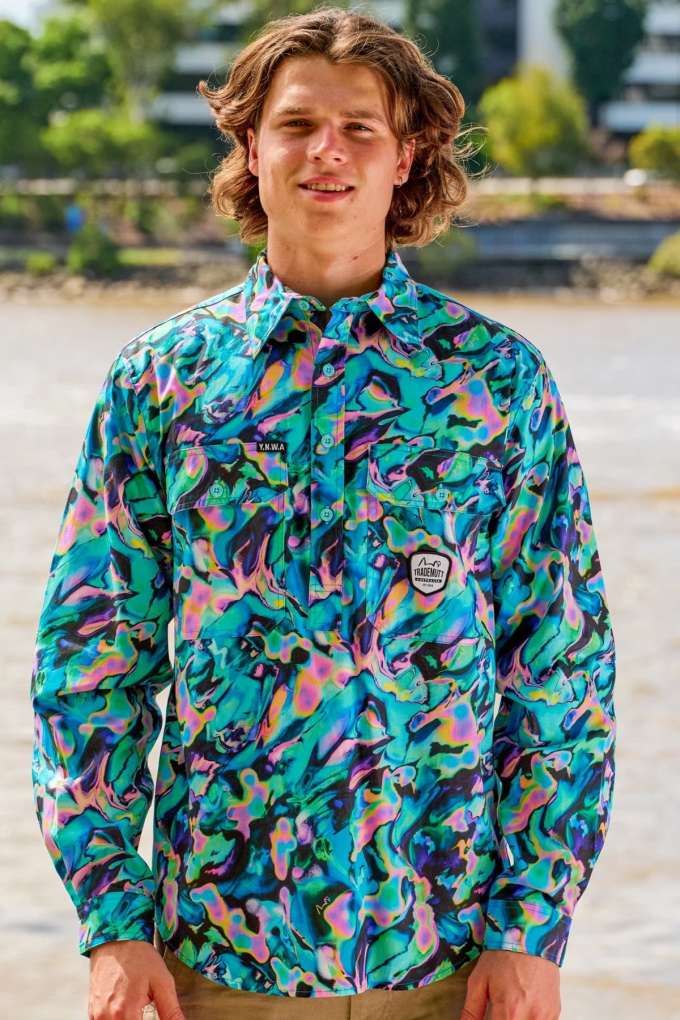 TradeMutt Mens Bleached Az Half Button L/S Workshirt