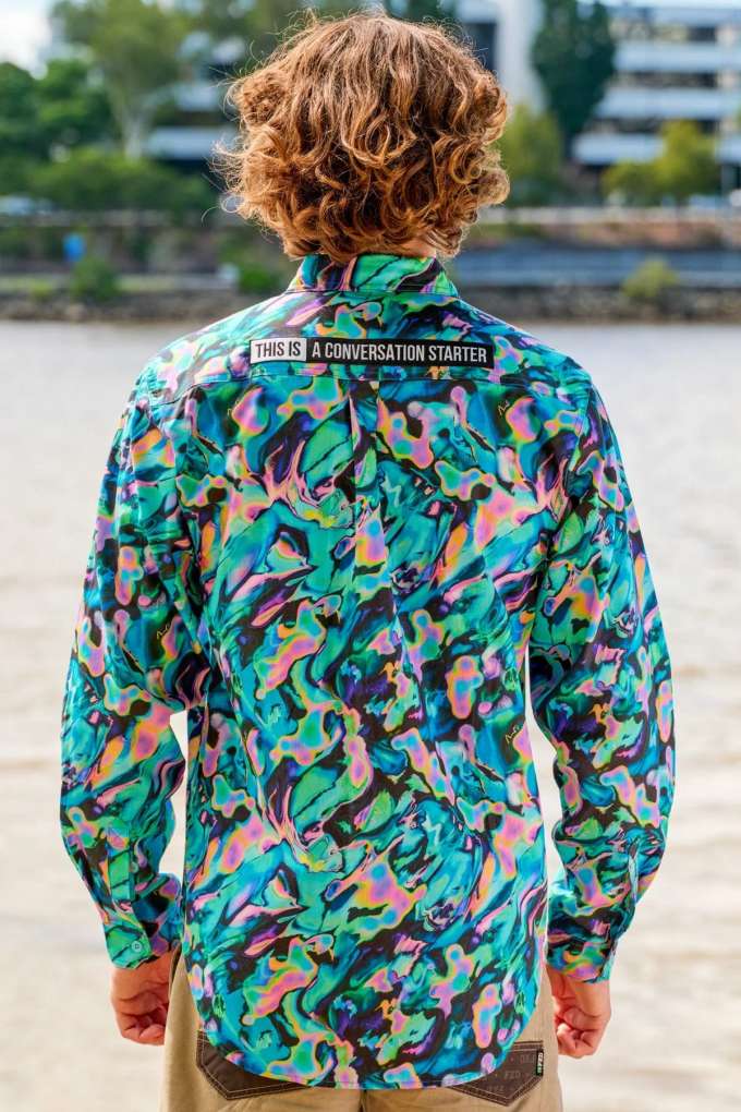 TradeMutt Mens Bleached Az Half Button L/S Workshirt