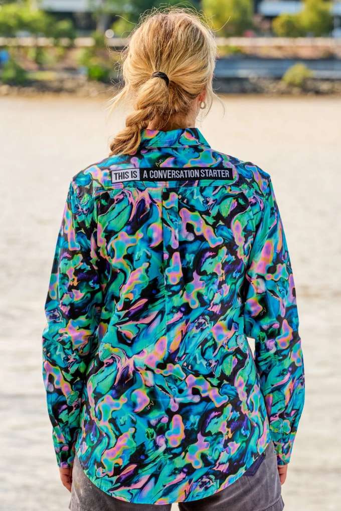 TradeMutt Ladies Bleached Az Full Button L/S Workshirt