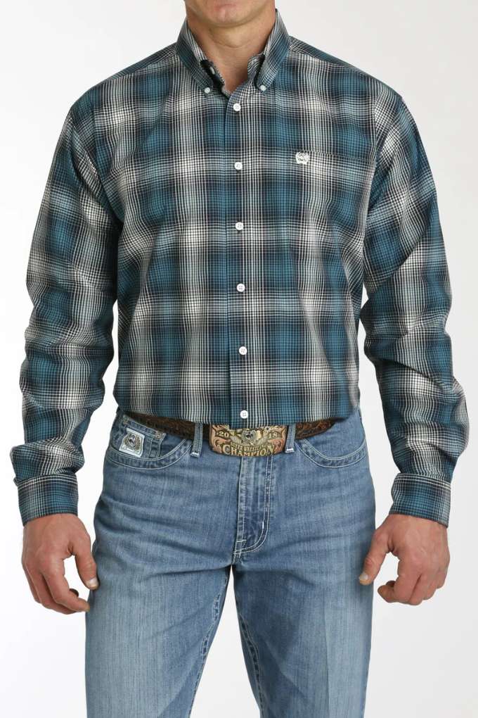 Cinch Mens Teal/Navy Plaid MTW1105775 Shirt