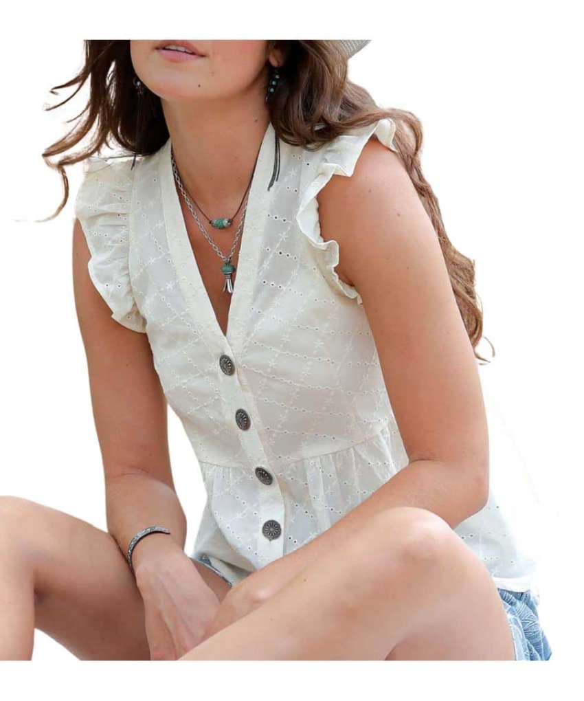 Cruel Girl Ladies Cotton Eyelet Sleeveless Blouse