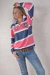Bullrush Ladies Dutton Stripe Rugby Pink/Navy
