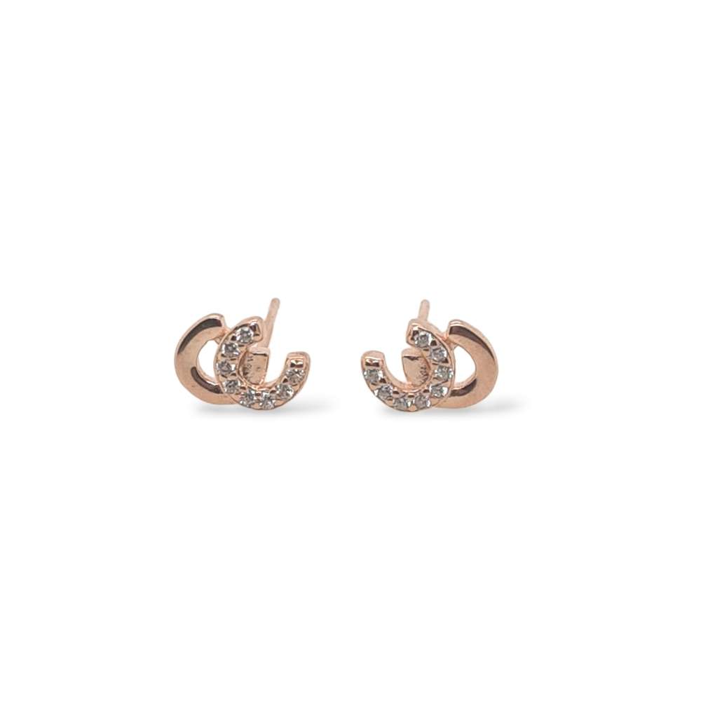 MCJ Earrings Studs S/S & CZ RGP Dble Horseshoe