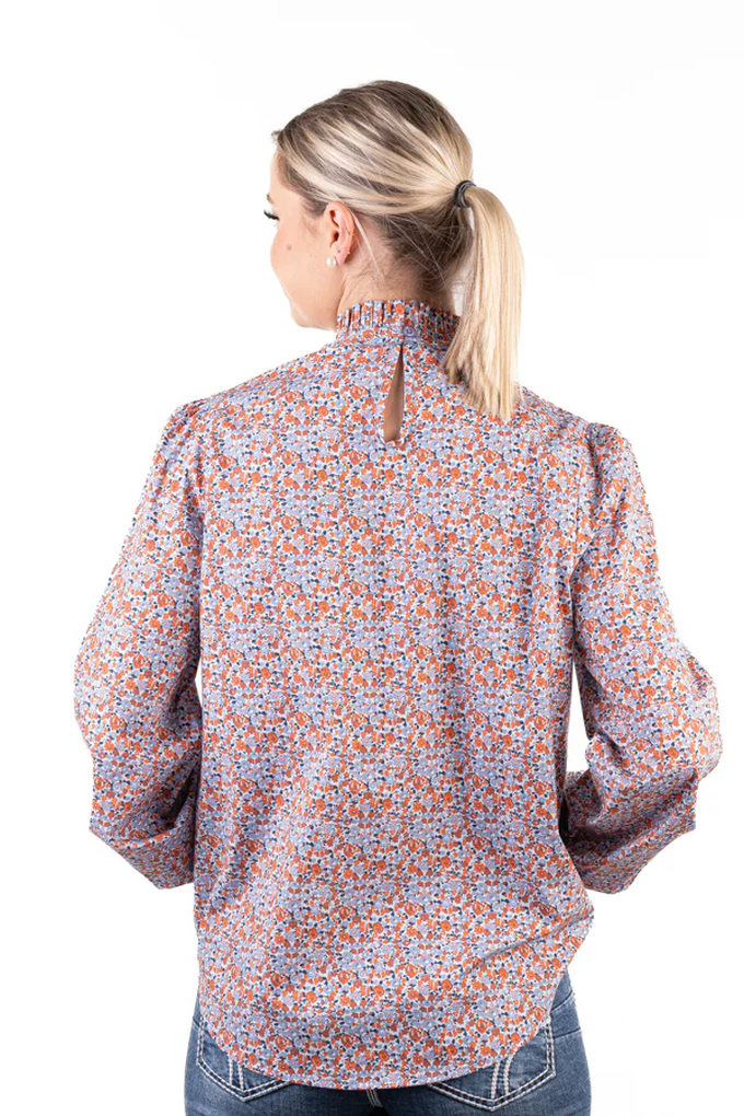 H &amp; H Ladies Wisteria Lane - Blue Rust Floral Top