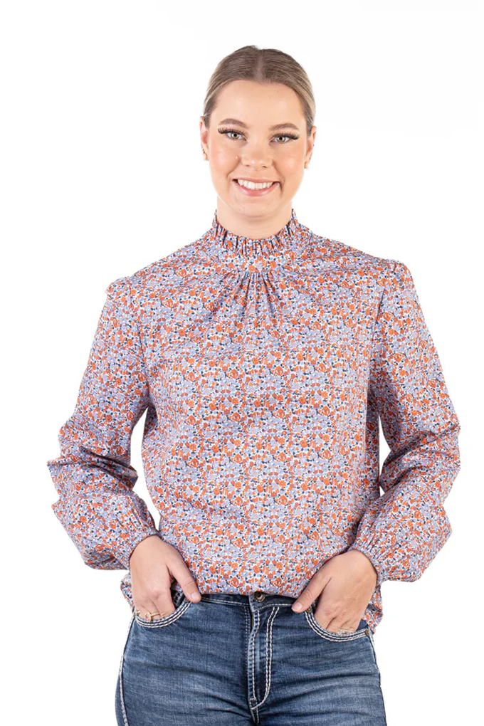 H &amp; H Ladies Wisteria Lane - Blue Rust Floral Top