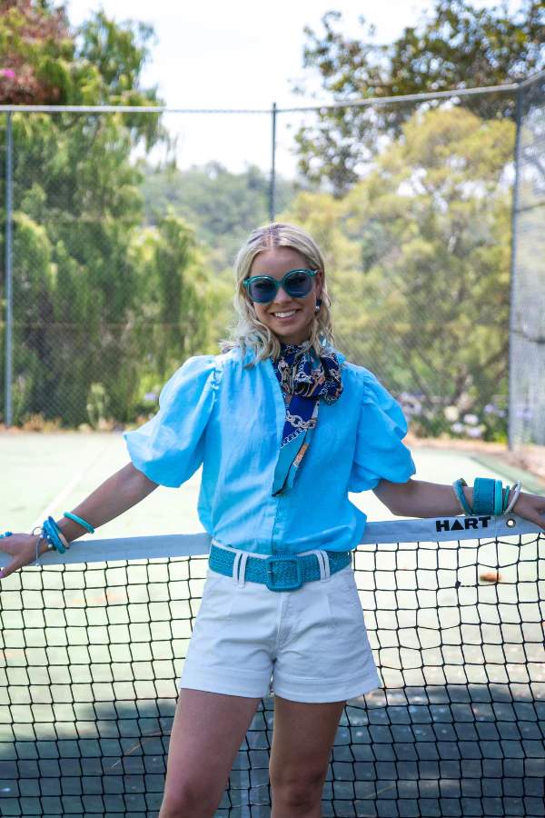 H & H Ladies Baby Blue Linen S/S Shirt