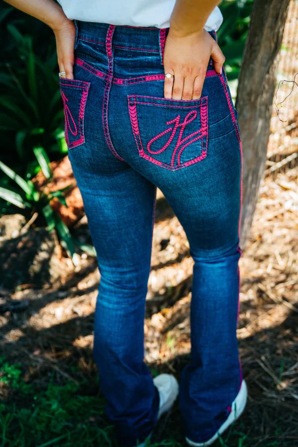 H &amp; H Ladies U/High Rise 32 Leg Hot Pink Stitch