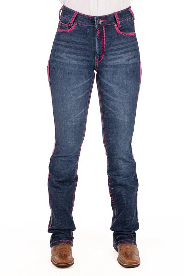 H &amp; H Ladies U/High Rise 32 Leg Hot Pink Stitch