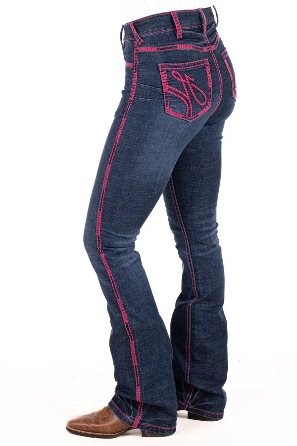 H &amp; H Ladies U/High Rise 32 Leg Hot Pink Stitch