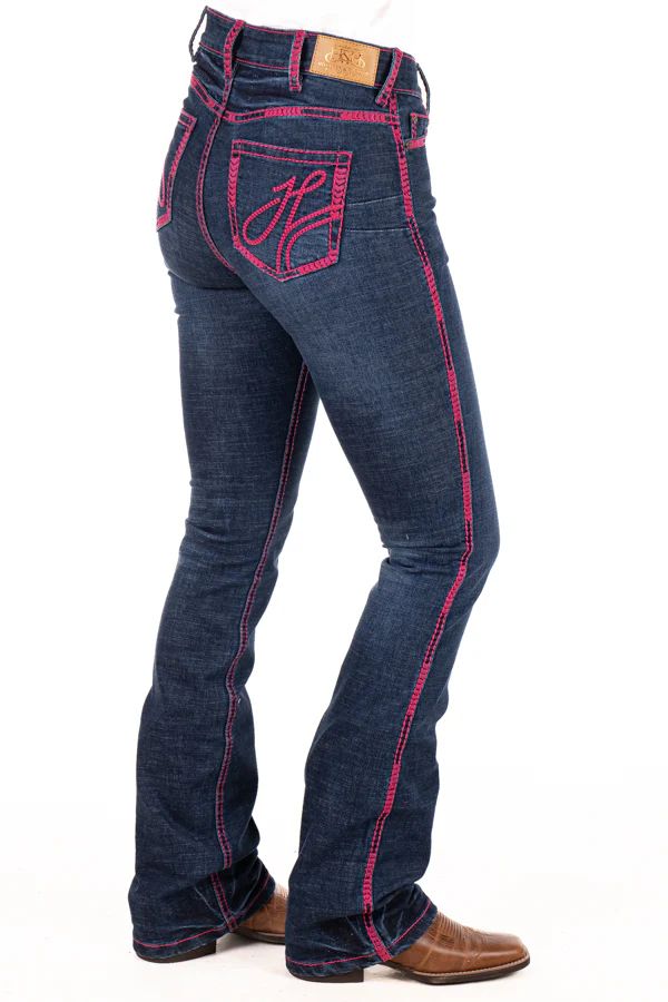 H &amp; H Ladies U/High Rise 32 Leg Hot Pink Stitch