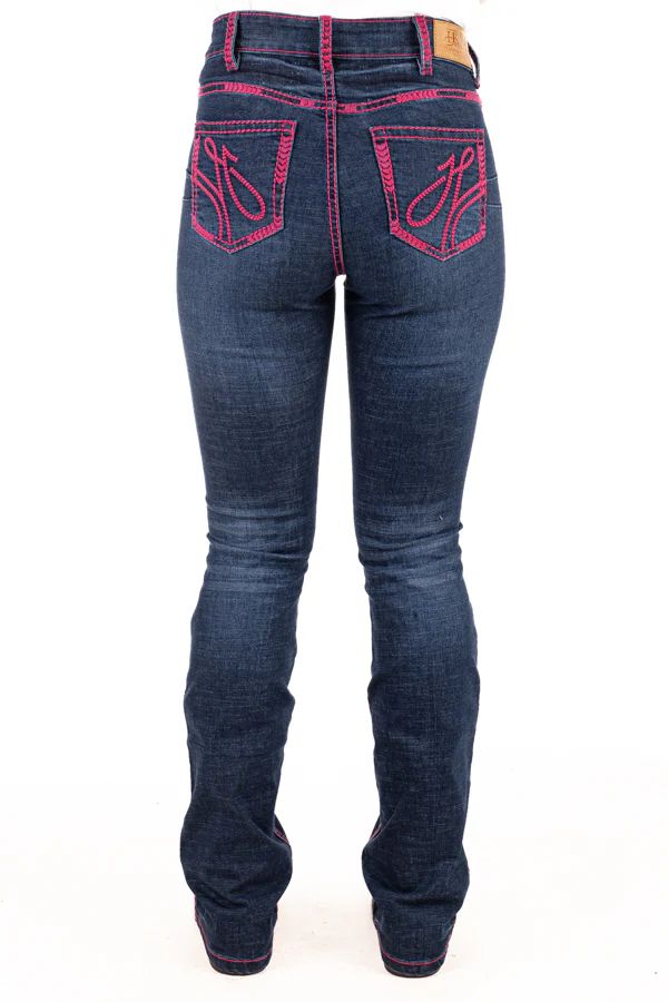H &amp; H Ladies U/High Rise 32 Leg Hot Pink Stitch