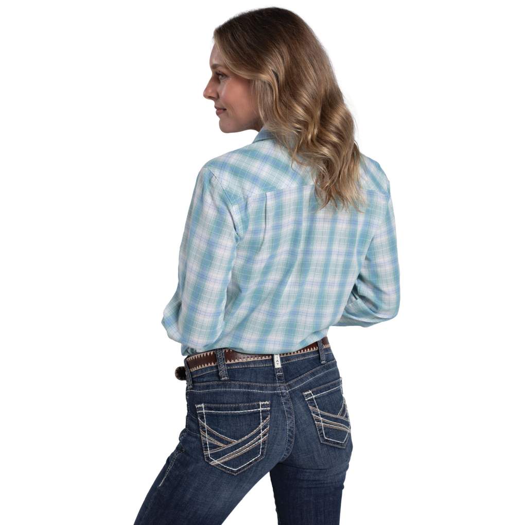 JCA Ladies Abbey Riviera Blue & Sea Green Plaid Workshirt