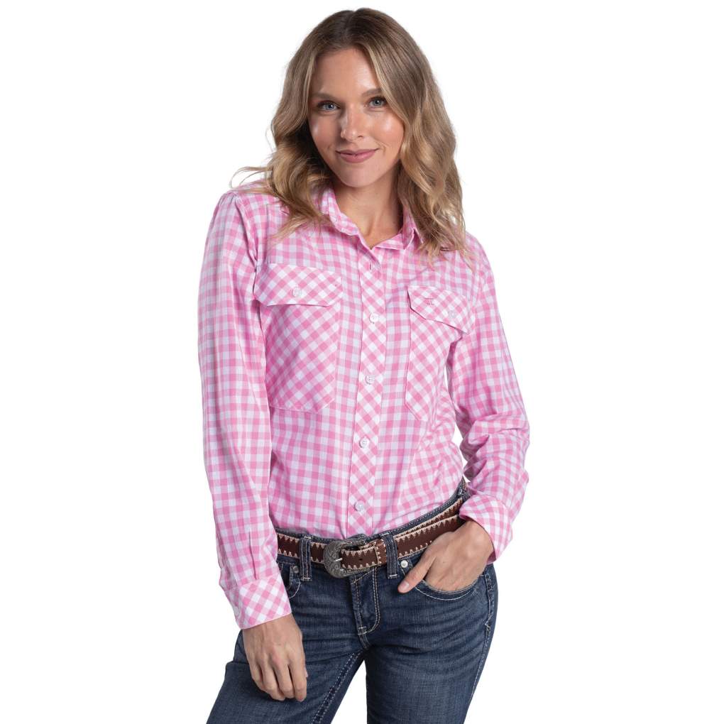 JCA Ladies Abbey Pink Lemonade &amp; White Check Workshirt