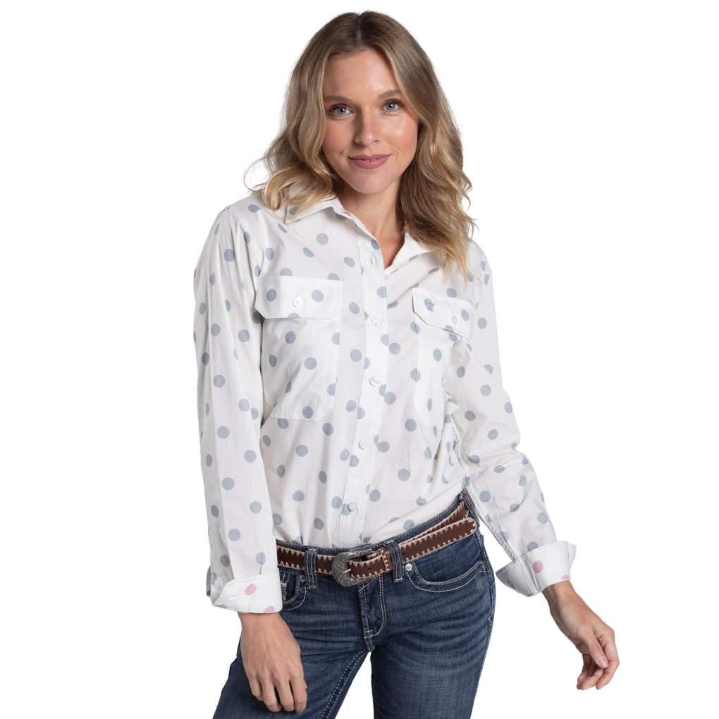 JCA Ladies Abbey White/Tourmaline Spots Workshirt