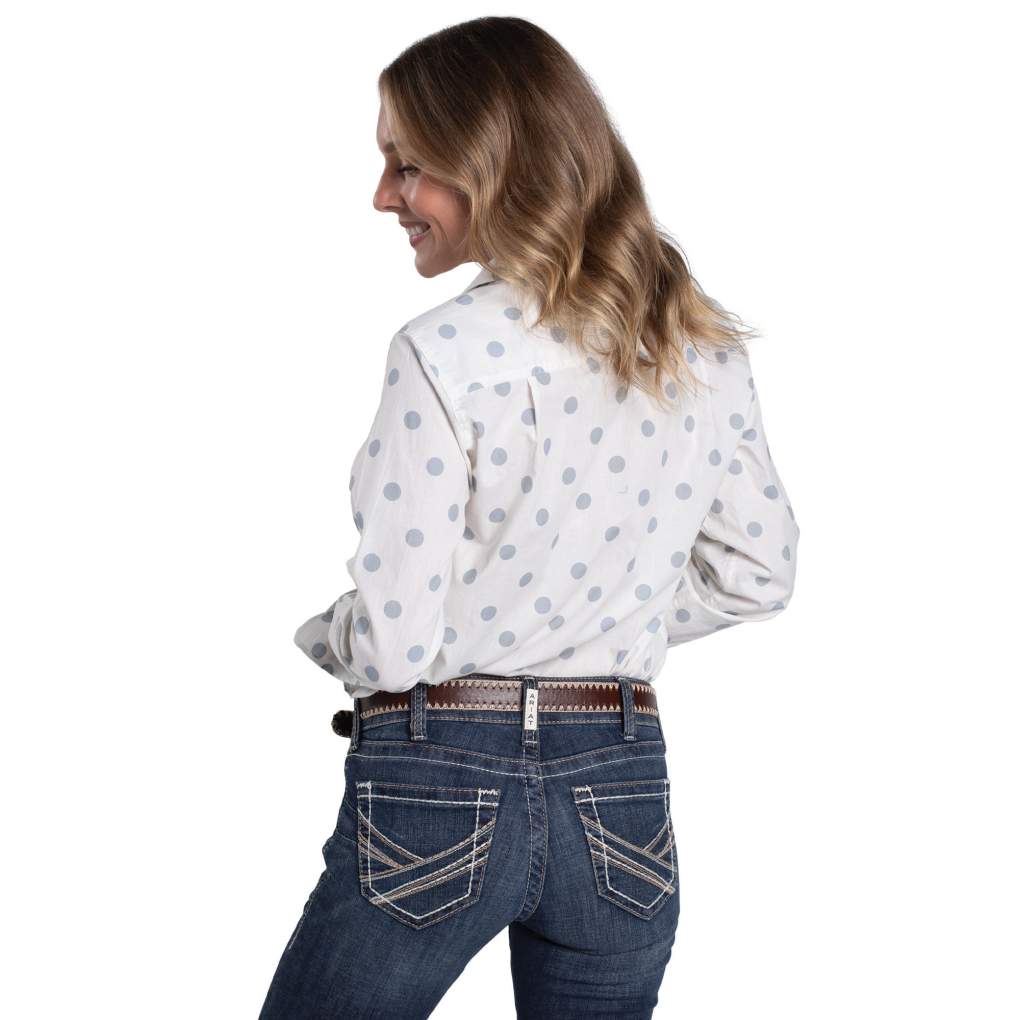 JCA Ladies Abbey White/Tourmaline Spots Workshirt