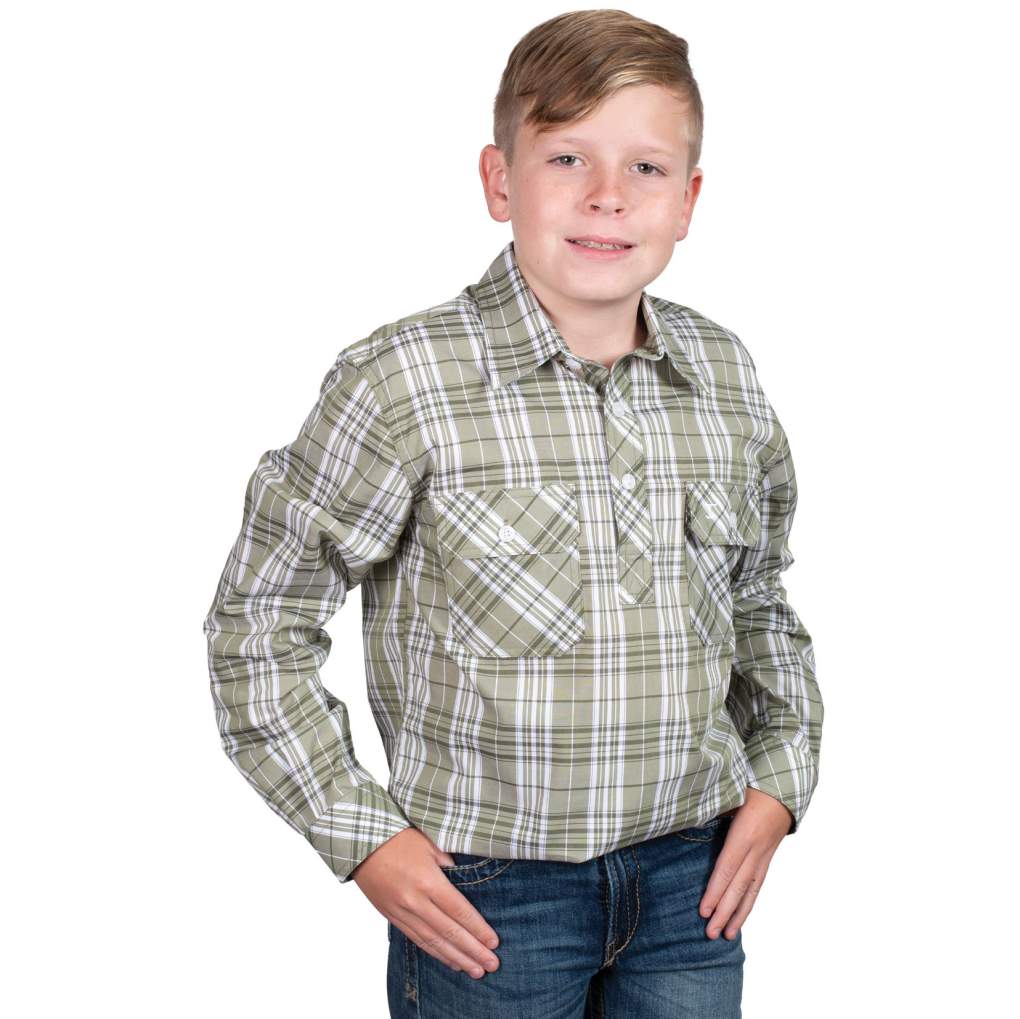 JCA Boys Brayden Olive Plaid Workshirt