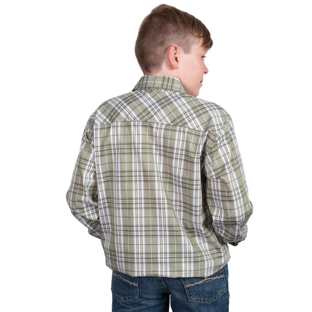 JCA Boys Brayden Olive Plaid Workshirt