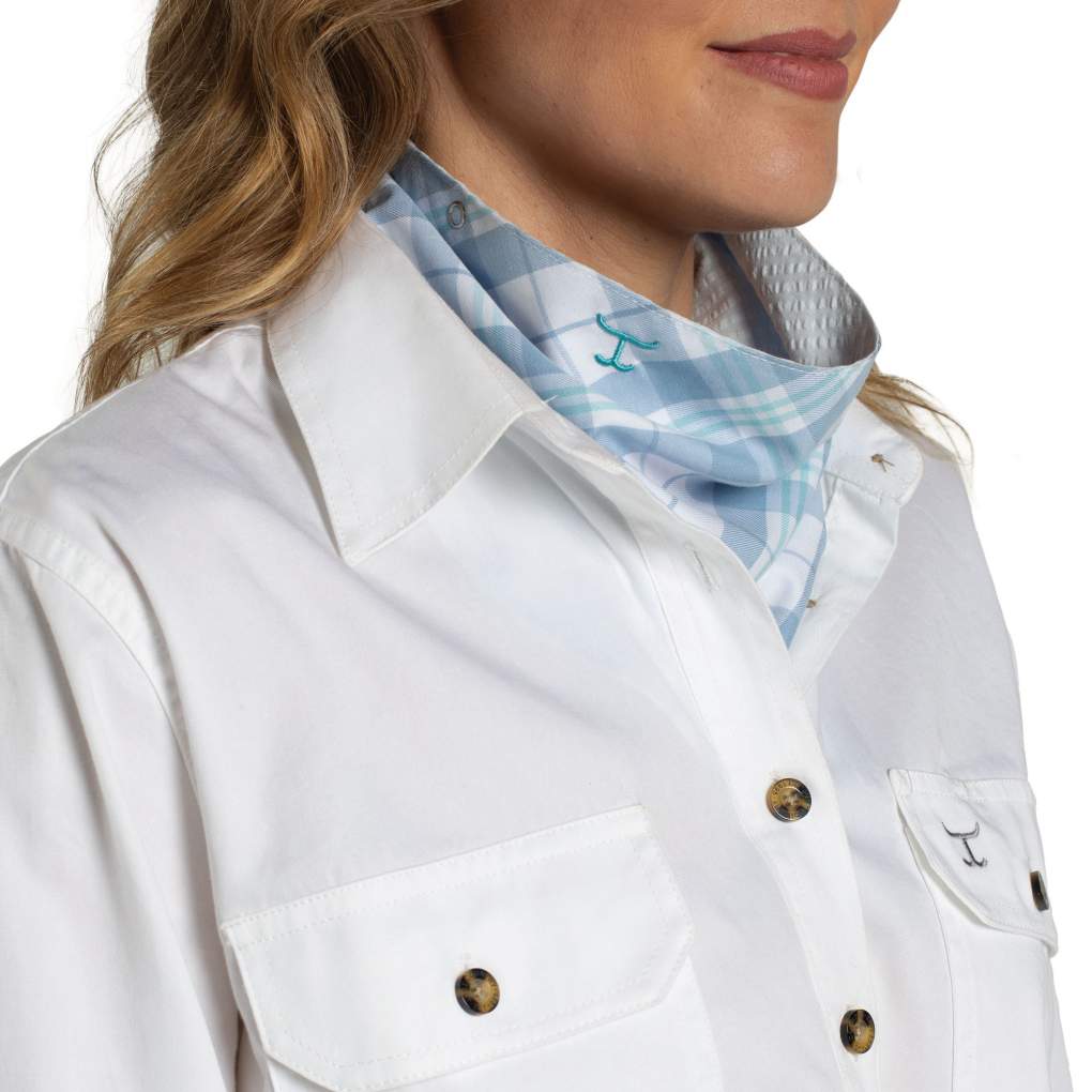 JCA Carlee Bluebell &amp; White Plaid/Arctic Ice Double Sided Scarf