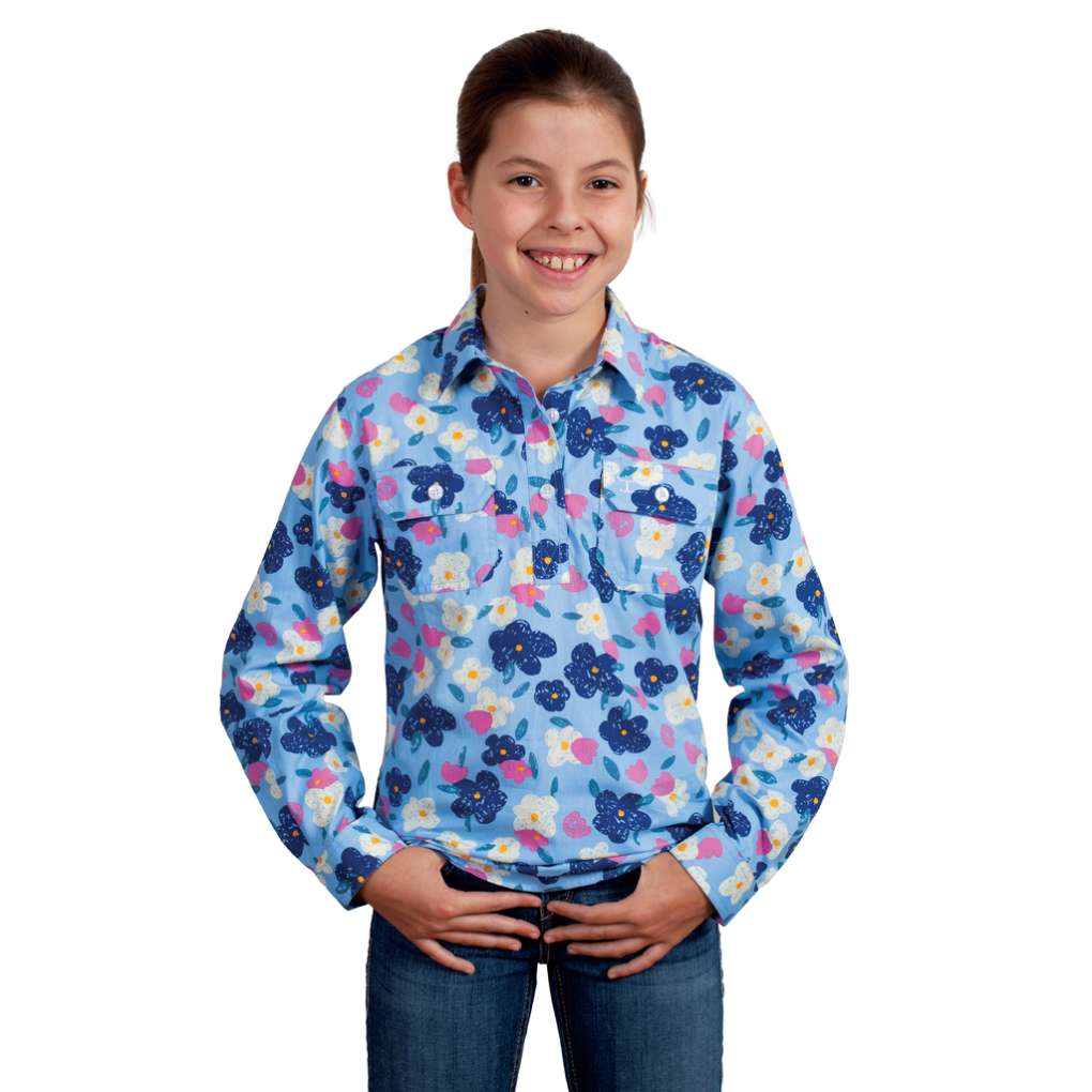 JCA Girls Harper Cornflower Painted Floral Workshirt