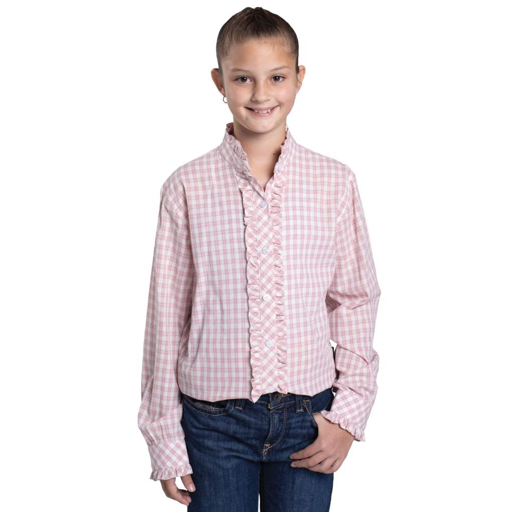 JCA Girls Gracie Frills Heather Rose & White Check Workshirt