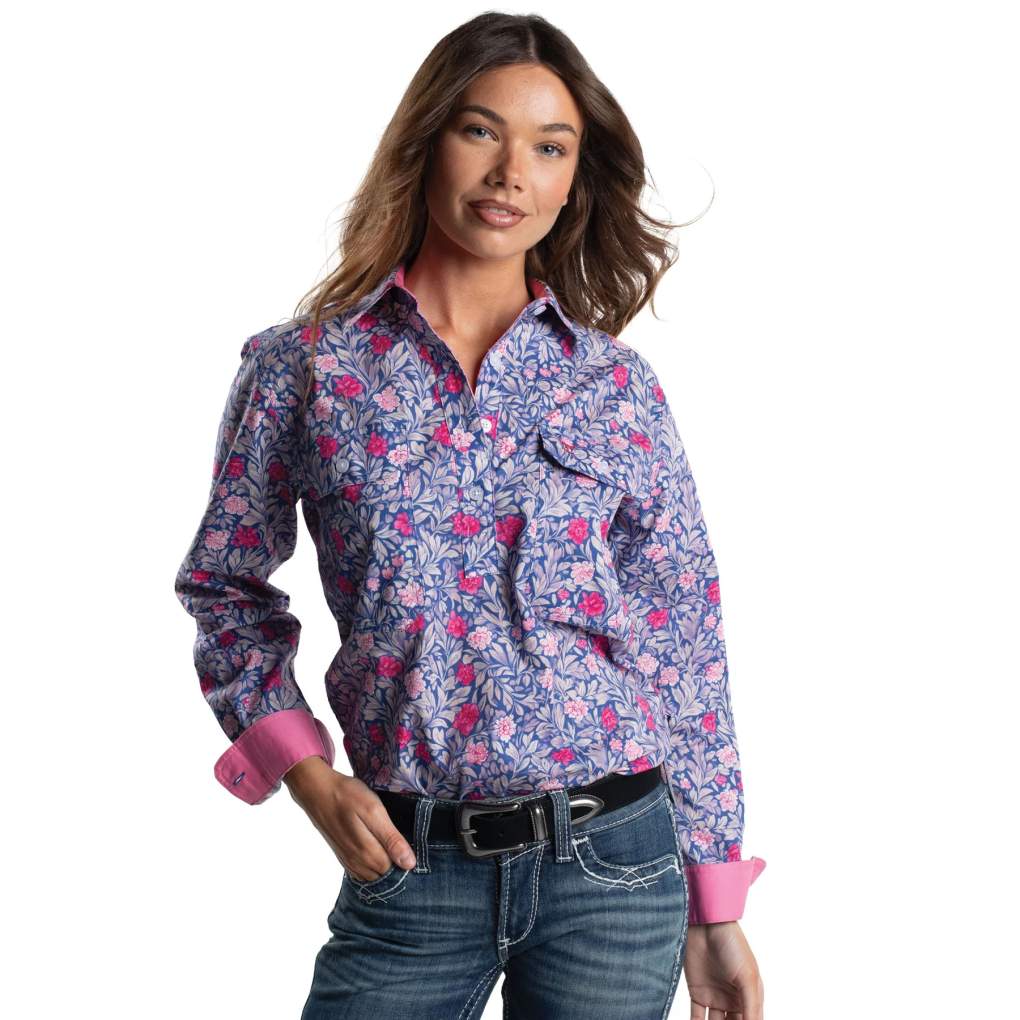 JCA Ladies Georgie Blue Chrysanthemum/Rose Workshirt