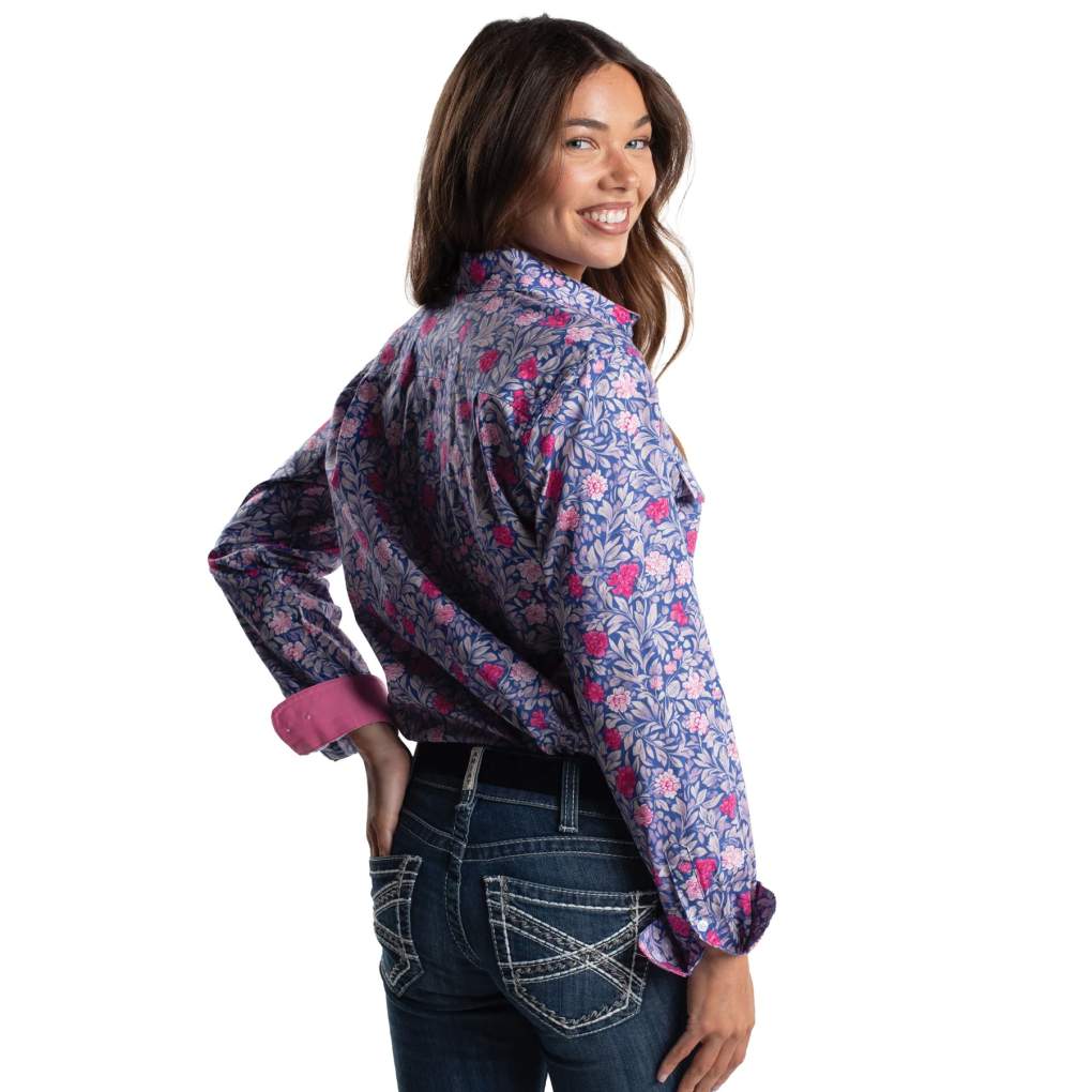 JCA Ladies Georgie Blue Chrysanthemum/Rose Workshirt