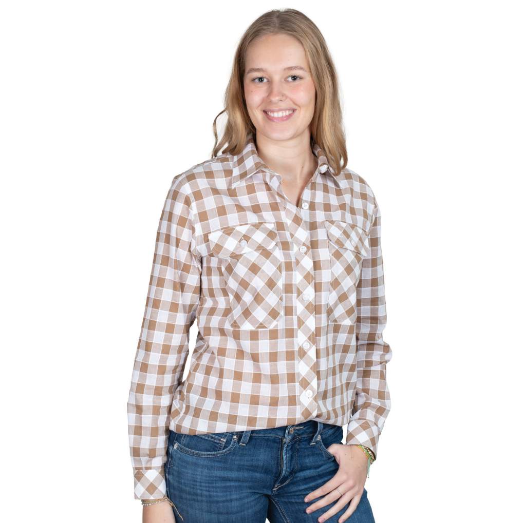 JCA Ladies Abbey Tan/White Check Workshirt