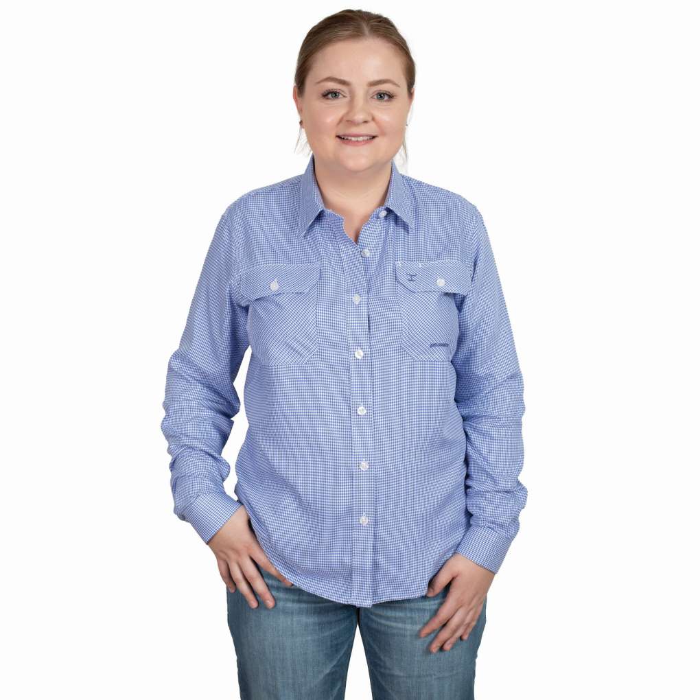 JCA Ladies Brooke Bamboo Blend Workshirt Blue Houndstooth