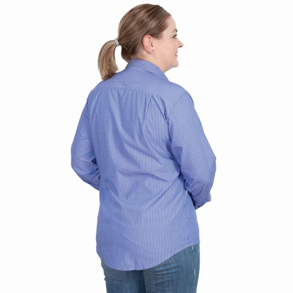 JCA Ladies Brooke Striped Bamboo Blend Workshirt Blue/White