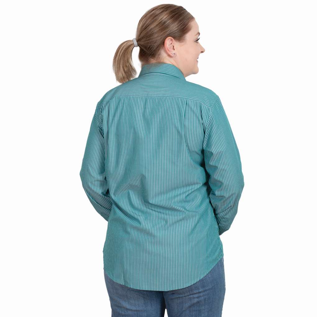 JCA Ladies Brooke Striped Bamboo Blend Workshirt Green/White