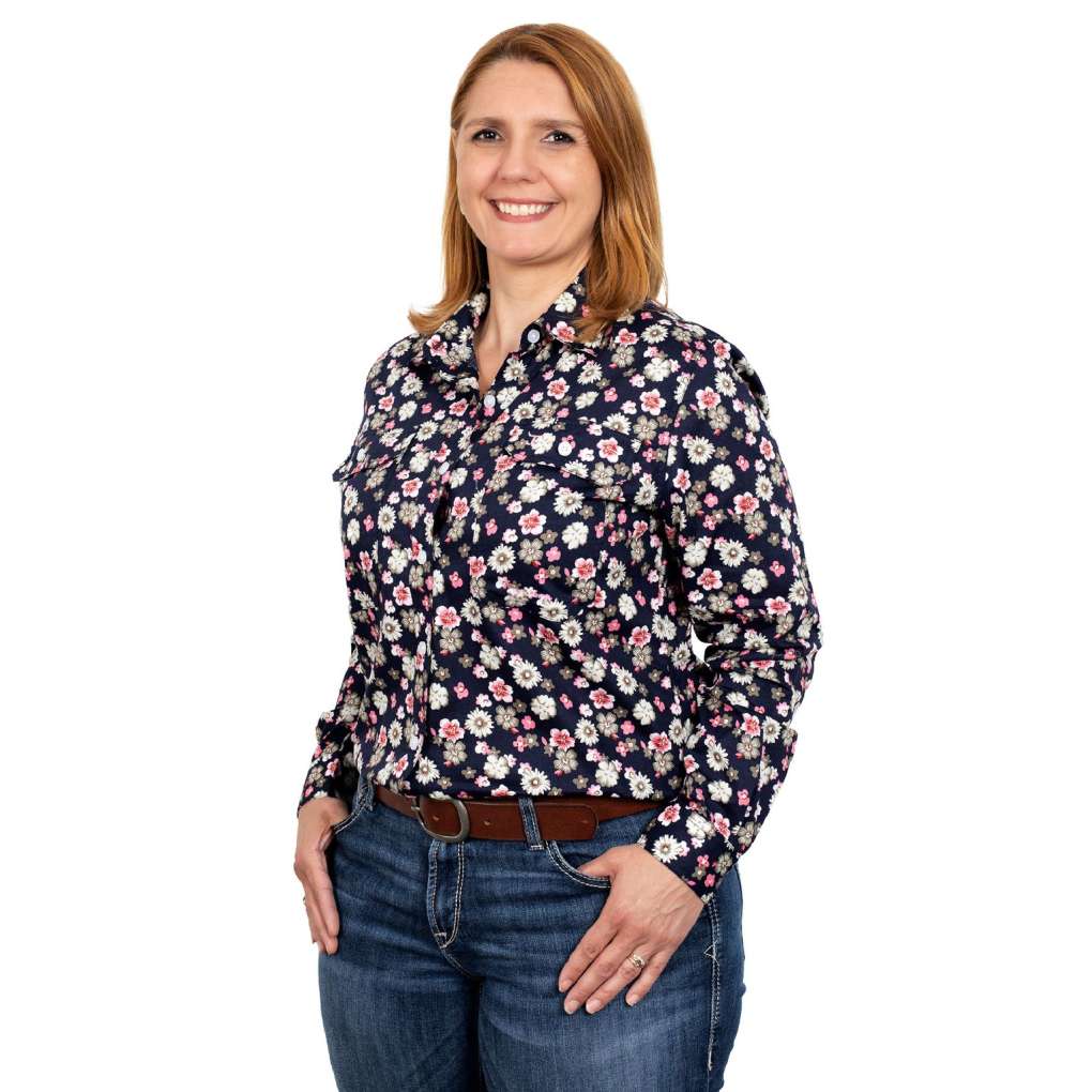 JCA Ladies Abbey French Navy Floral Workshirt