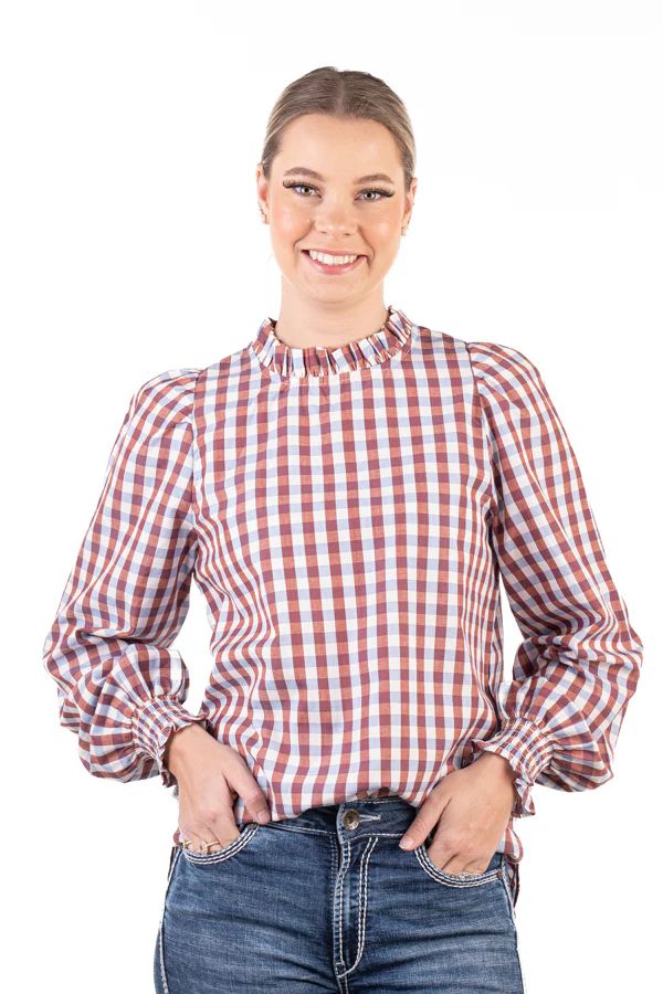 H &amp; H Ladies LC Gingham Collection Shirt Blue/Rust/White