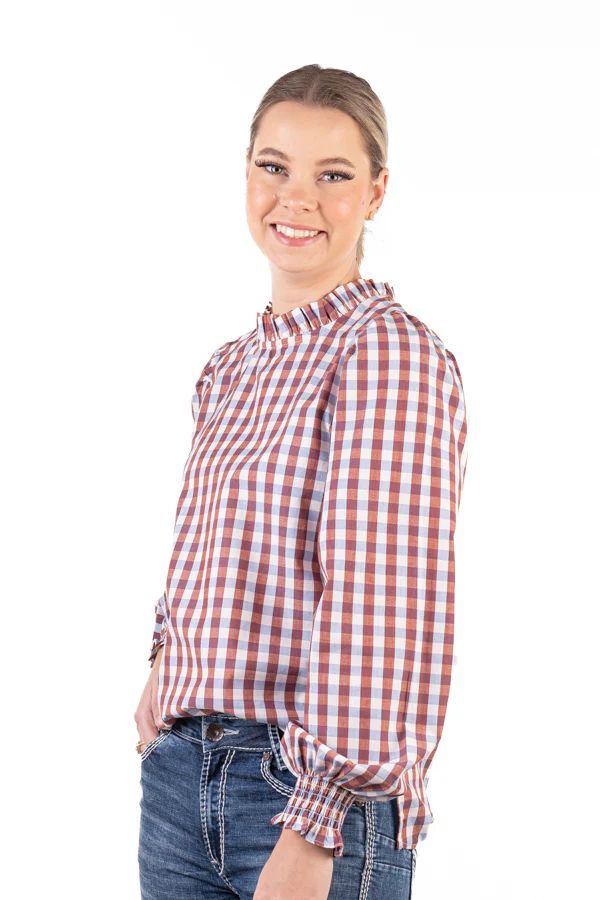 H &amp; H Ladies LC Gingham Collection Shirt Blue/Rust/White