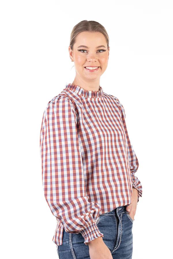 H &amp; H Ladies LC Gingham Collection Shirt Blue/Rust/White