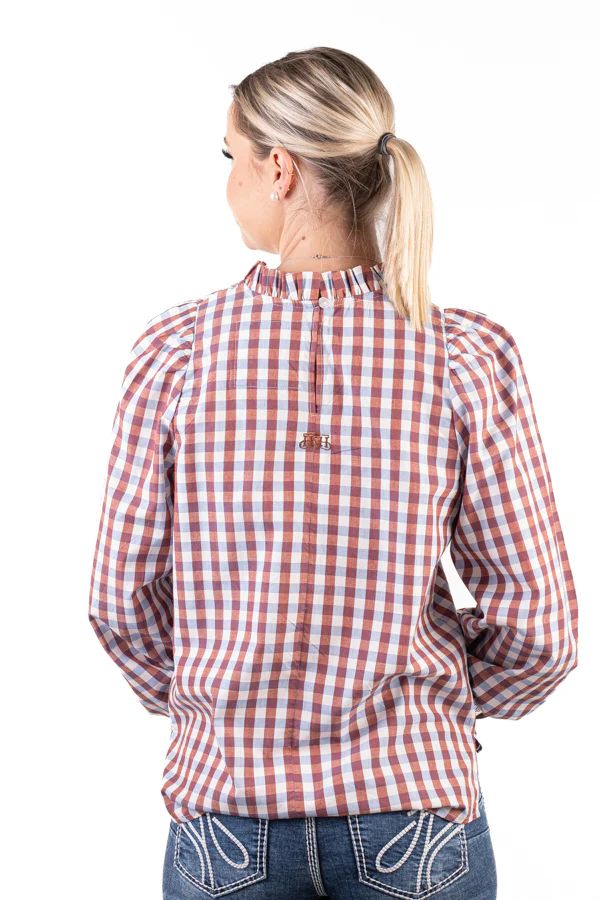 H &amp; H Ladies LC Gingham Collection Shirt Blue/Rust/White