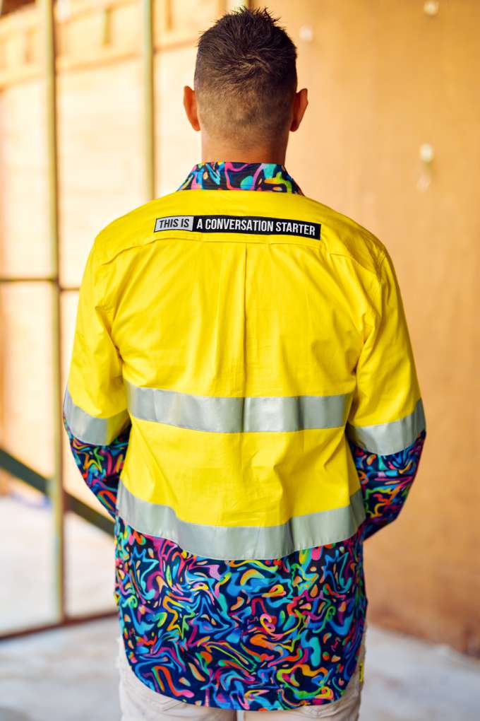 TradeMutt Mens Pearler Hi Vis Full Button L/S Workshirt