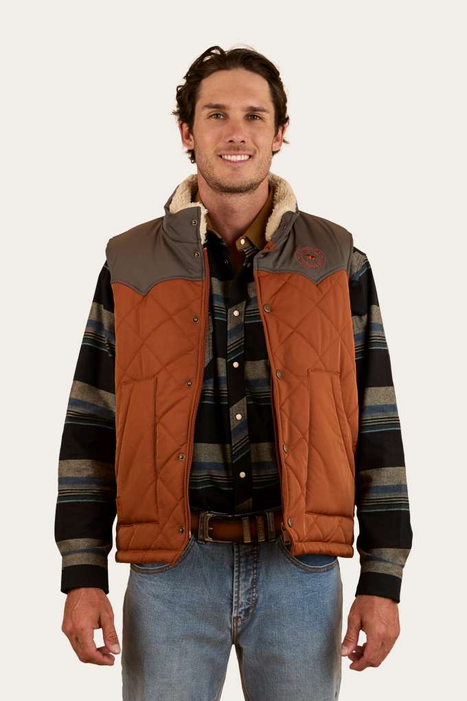 Ringers Western Mens McKinlay Puffer Vest - Tobacco/Charcoal