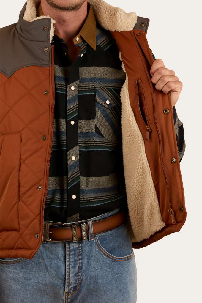 Ringers Western Mens McKinlay Puffer Vest - Tobacco/Charcoal