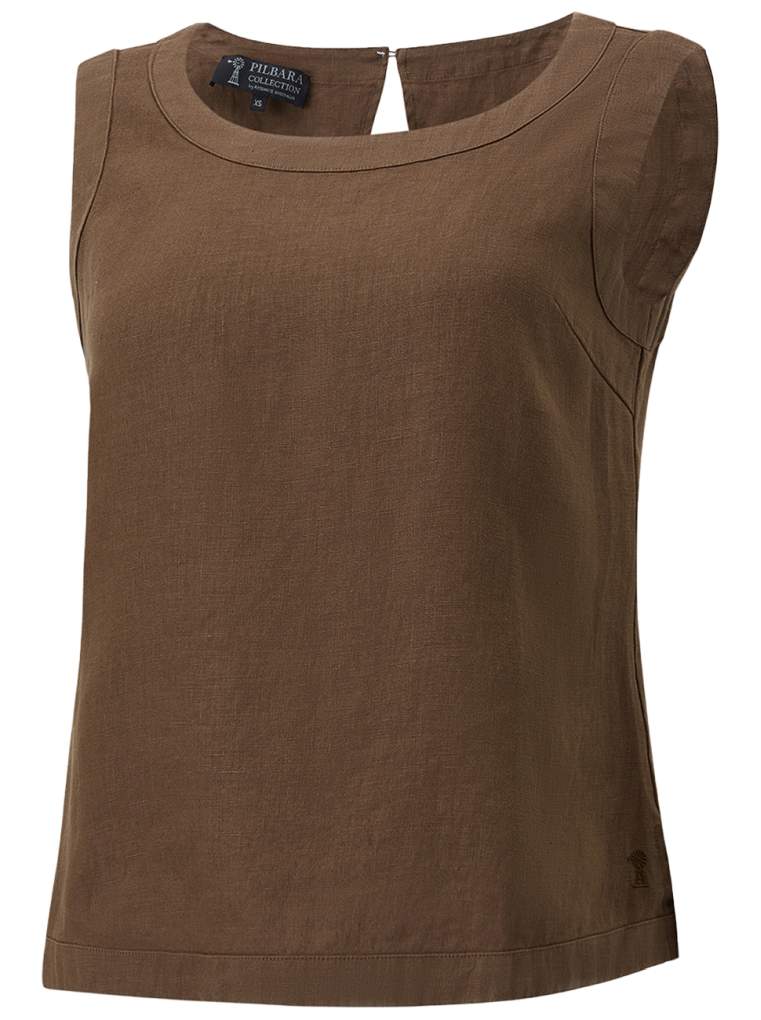 Pilbara Ladies Gabriella Linen Cocoa Brown Singlet