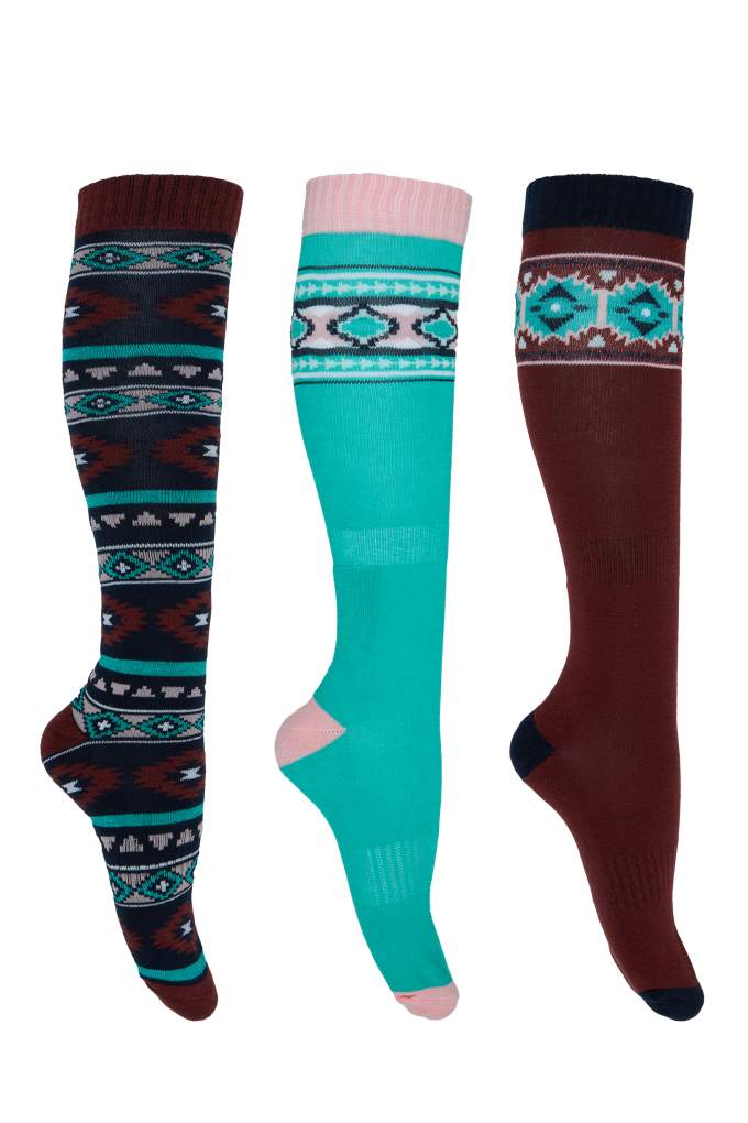 Pure Western Riding Socks 3 Pack Turquoise/Rust