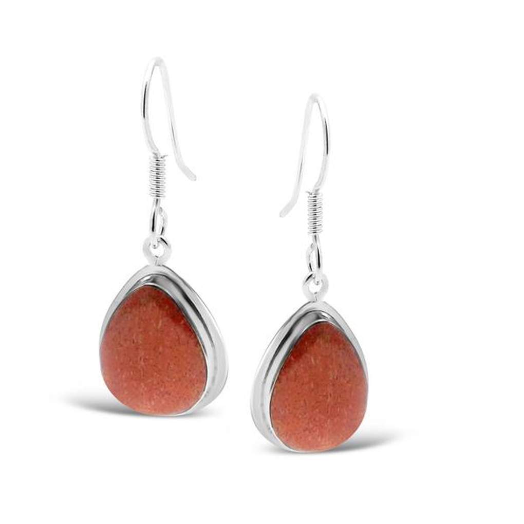 S&S Silver Red Coral Earrings Teardrop 3cm